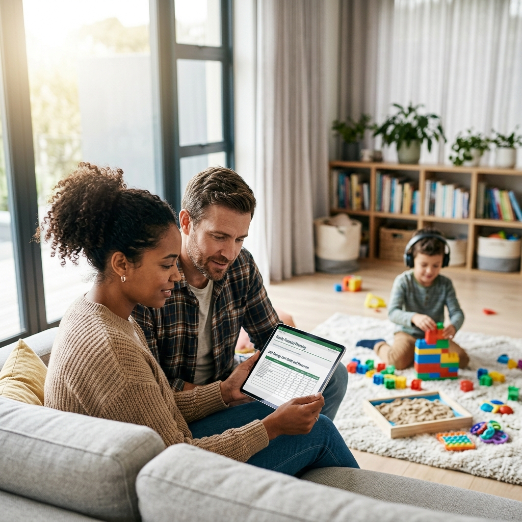 Parent reviewing ABA therapy cost and insurance guide with child
