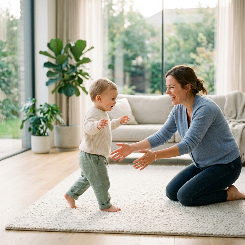 A parent tracking child developmental milestones, representing progress and growth