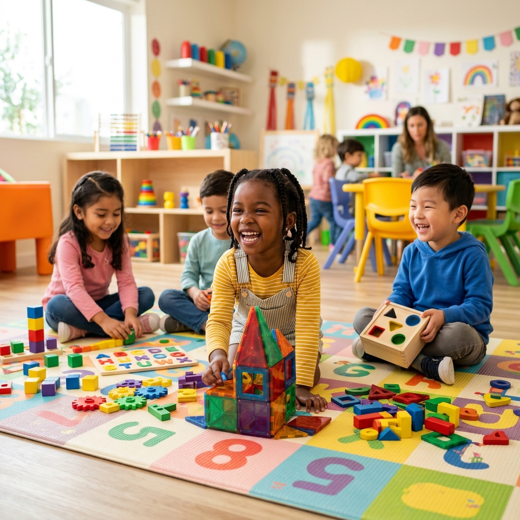 A child excitedly preparing for their first day of kindergarten, symbolizing readiness